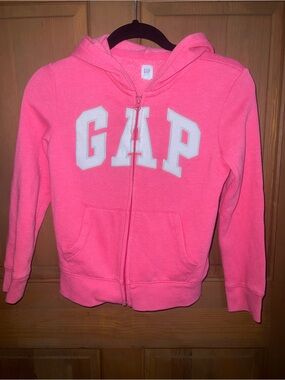 GAP Pink Zip Up Hoodie with Grey Outlined White GAP Logo